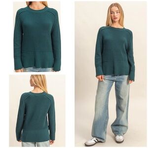 Raglan Long Sleeve Side Slit Sweater